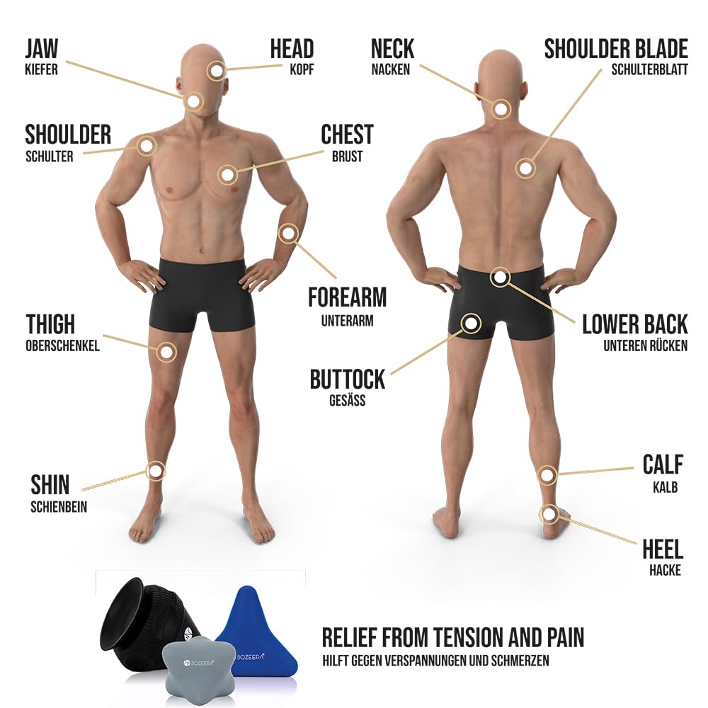 BOZEERA | Trigger Point Appareil de Massage | Set de 3 | Outil de Massage Trigger Point avec Ventouse | Pour Douleurs Musculaires & Tensions | Avec Vidéo, Guide & Sac