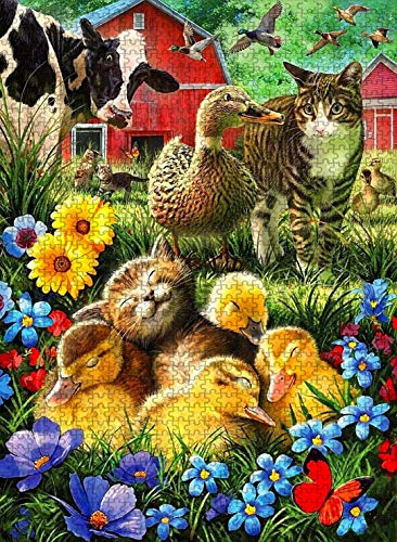Jigsaw Puzzles for Kids 300 Piece Cats Keep Warm and Sleep - I Am a Little Yellow Duck Puzzle for Teens 300 Piece Solid Close Wood Puzzle 300 Piece - Fun Family Game or Educational Toy Gift-Small Size
