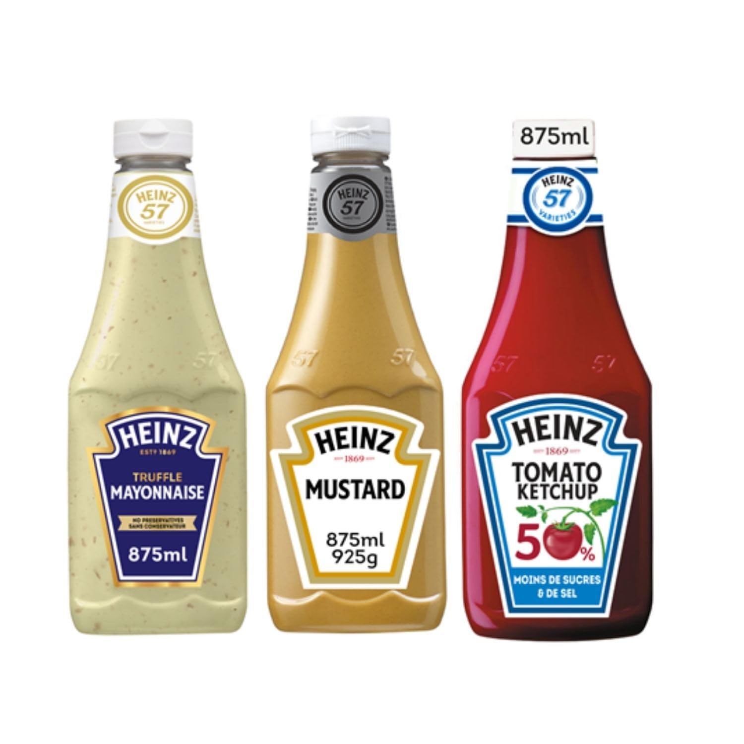 Lot sauce Heinz : Mayonnaise à la truffe – Ketchup allégé - Mustard (3x875ml)