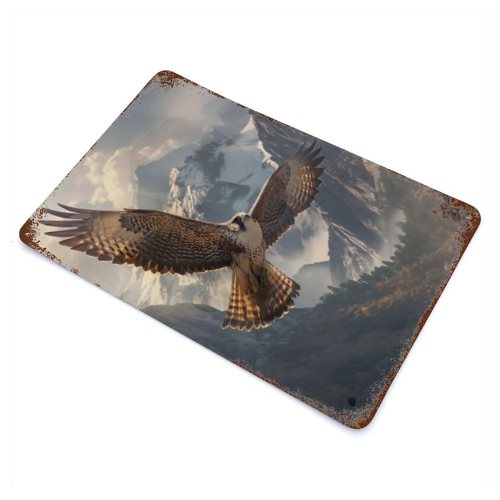 Distressed Metal Wall Sign Falcon in Flight 11.8"x7.9", Vintage Wall Decor for Garage, Bar And Workshop Decor