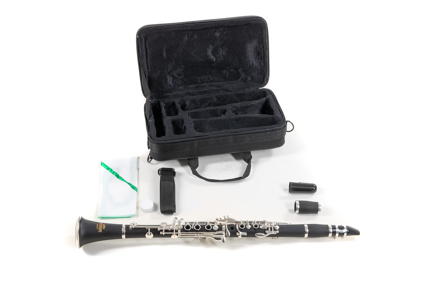 Roy Benson Bb Clarinet CB-217 (con sistema Boehm, corpo in ebanite, meccanismo in nichel argentato, compresi gli accessori per la cura e la custodia rettangolare, con set di zaini)