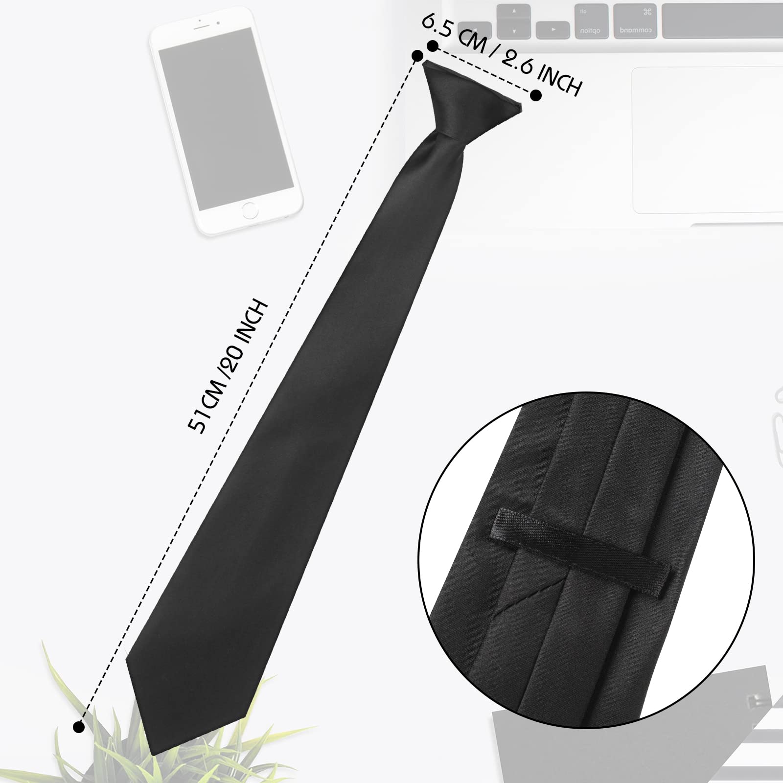 Corbatas de clip para hombre, 4 unidades, color sólido, preatadas, con clip, corbatas de botón, Negro -, Talla única 2