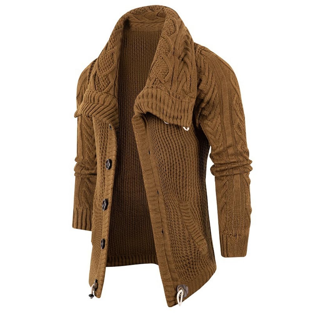SUCADA Maglione Giacca Uomo Slim Fit Bavero Cappuccio Giacca Corno Mucca Bottone Maglia Giacca Uomo Tinta Unita Con Tasche Manica Lunga Giacca Uomo