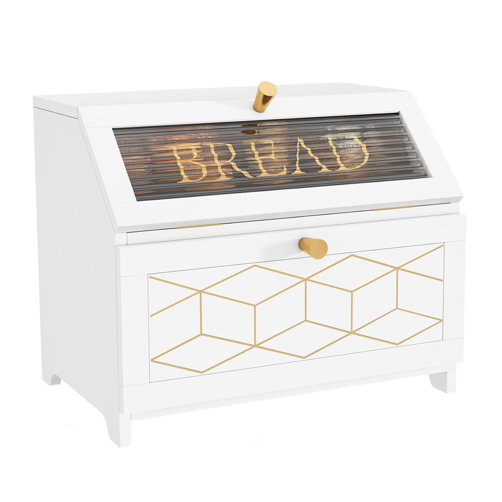 TLMDXTEU Bread Box Wooden Bread Fruit Storage Box Kitchen Food Cabinet for Kitchen Counter(White)