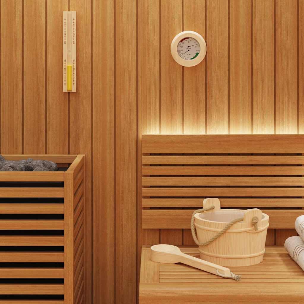 Zestaw akcesoriów do sauny, 4-częściowy, z drewna sosnowego i konopnego, wiadro do sauny 4 l z chochlą, termohigrometrem i klepsydrą 15 min, do spa i łaźni parowej