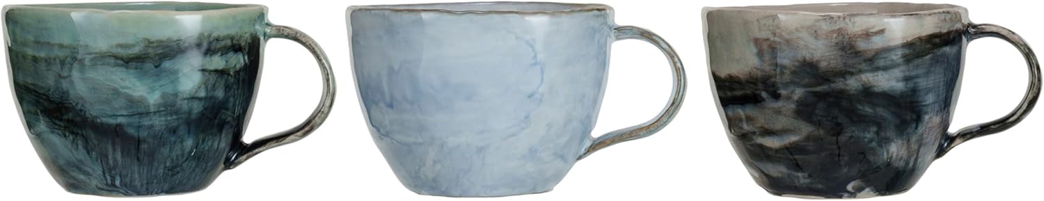 Creative Co-Op Stoneware Mug with Marble Finish and Various Colors, Multicolor, Set of 3