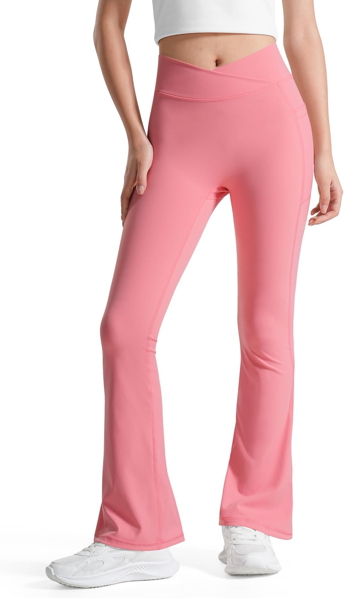 BOOPH Girls Flare Leggings with Pockets Cross High Waisted Yoga Pants Bell Bottoms Athletic Pants