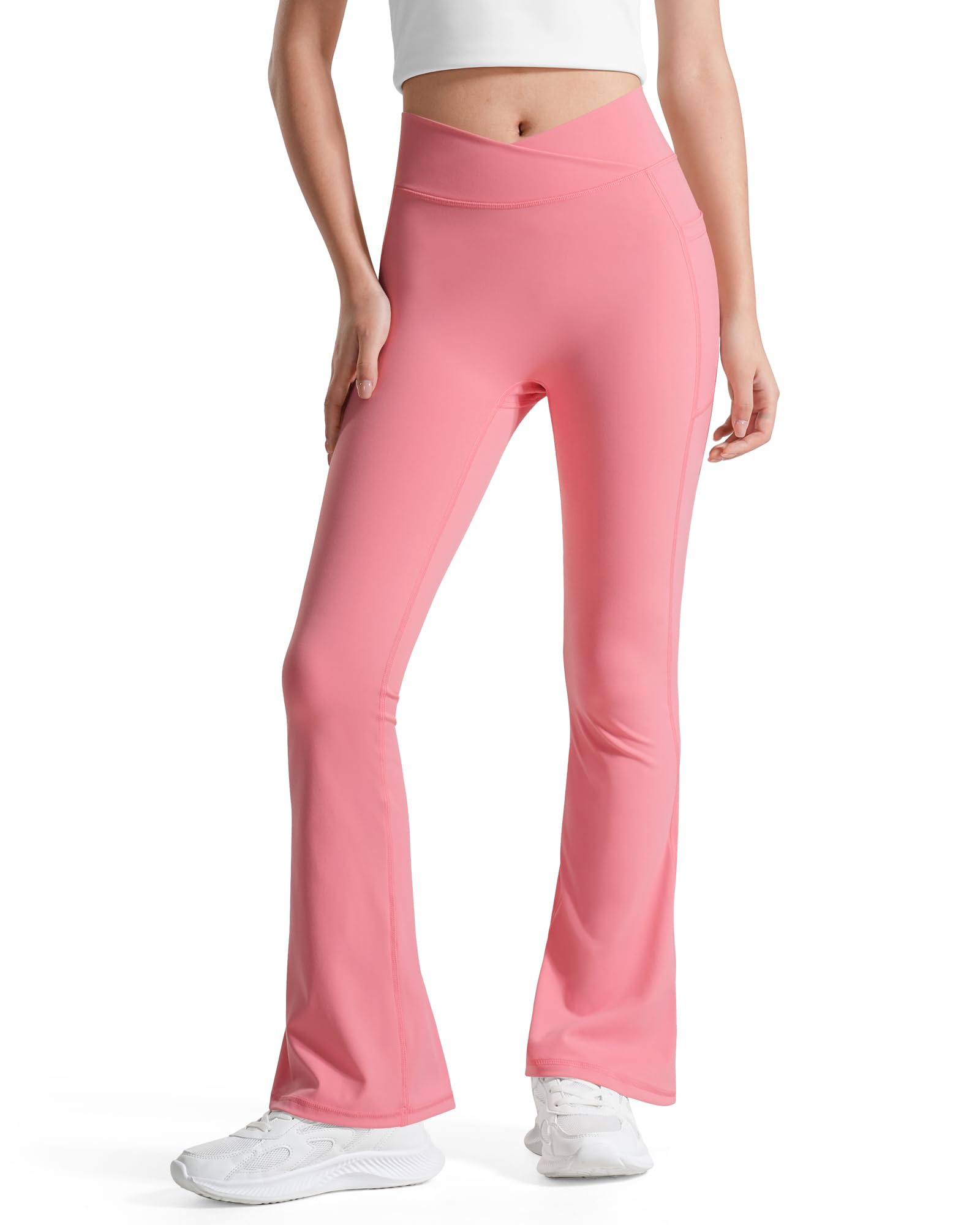 BOOPH Girls Flare Leggings with Pockets Cross High Waisted Yoga Pants Bell Bottoms Athletic Pants