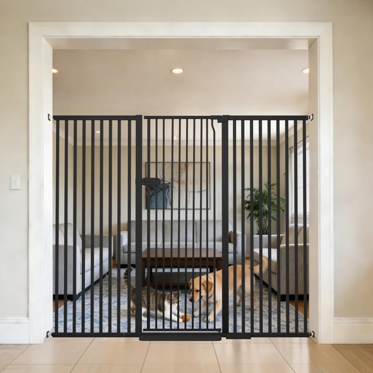 Lumizone Extra Tall Cat Gate 55.12" High Pressure Mounted Extra Wide 2025 New (17 Sizes) 1.37" Gap No Drilling Auto-Close One-Handed Operation Tall