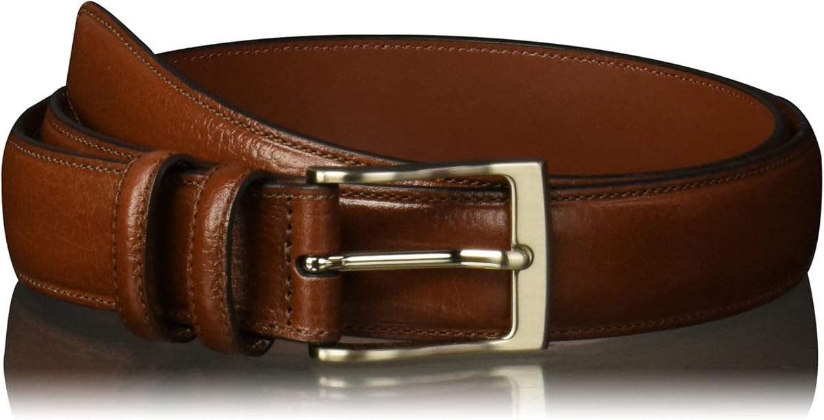 Men's Hc Milled Leather Belt, Stitched, Two Loops, Antique Silver Buckle, 1.5” Width (Available in Big & Tall)