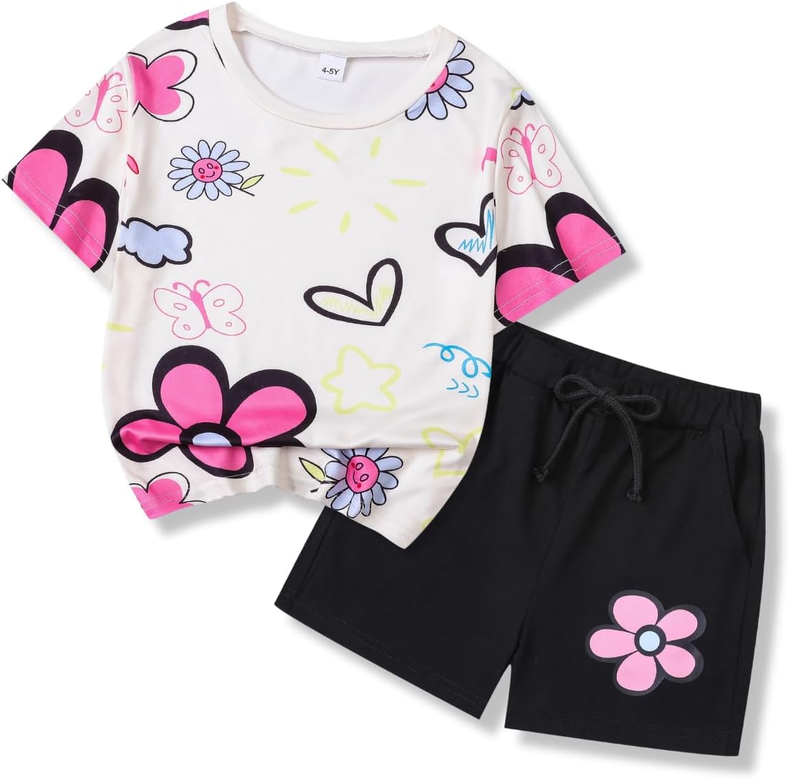 Toddler Girl Clothes Floral Printed Short-Sleeved Top and Shorts Clothing Set Little Girls Outfits Size 3-7 Years