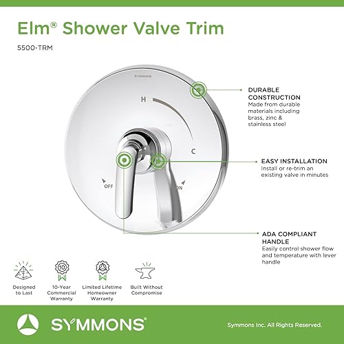 Miniatura 3 de Symmons 5500-TRM Molduras de válvula de ducha de olmo en cromo pulido (válvula no incluida)