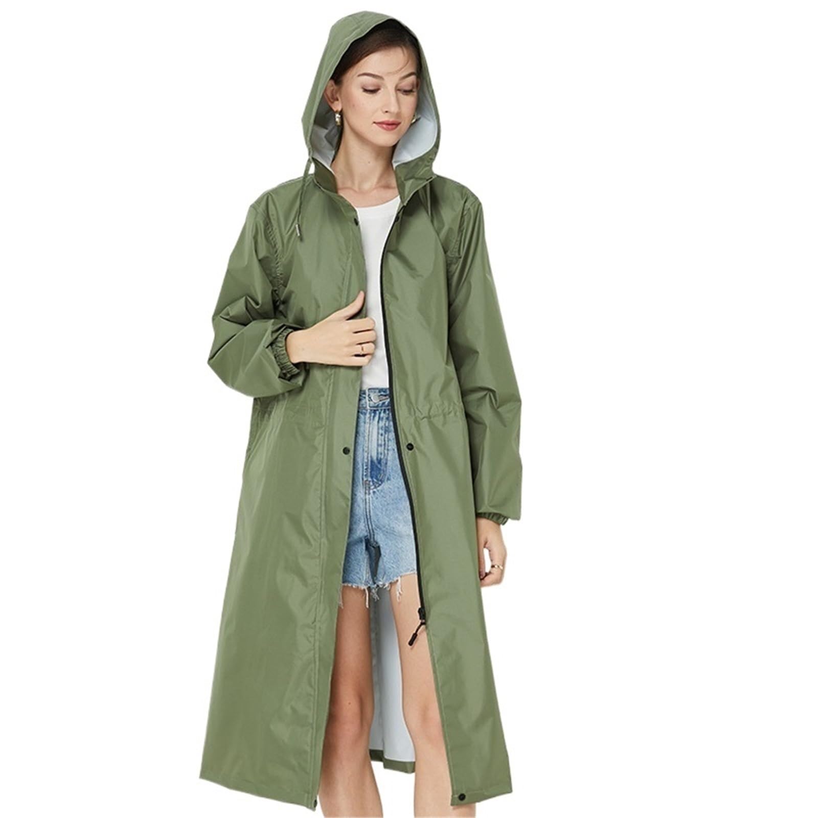 Impermeabile Uomo Giacca antipioggia lunga impermeabile da donna, giacca antipioggia con cappuccio, giacca a vento leggera, abbigliamento antipioggia for escursioni all'aperto