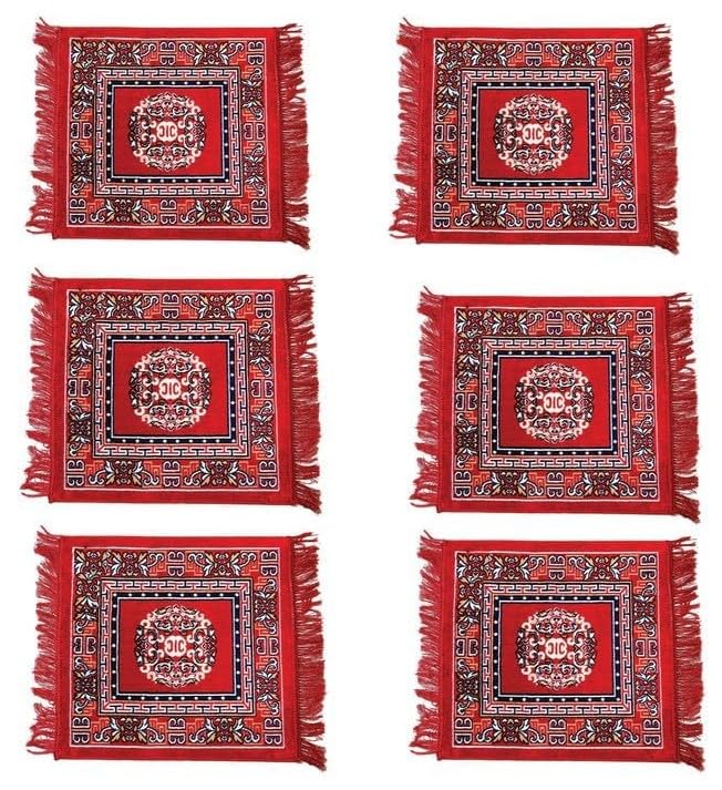 SriMaa Ventures Set of 6 Traditional Asana || Medium Soft Velvet Aasan Carpet Mat Rug for Floor, Pooja, Prayer, Sitting, Meditation - Maroon Color-image-39
