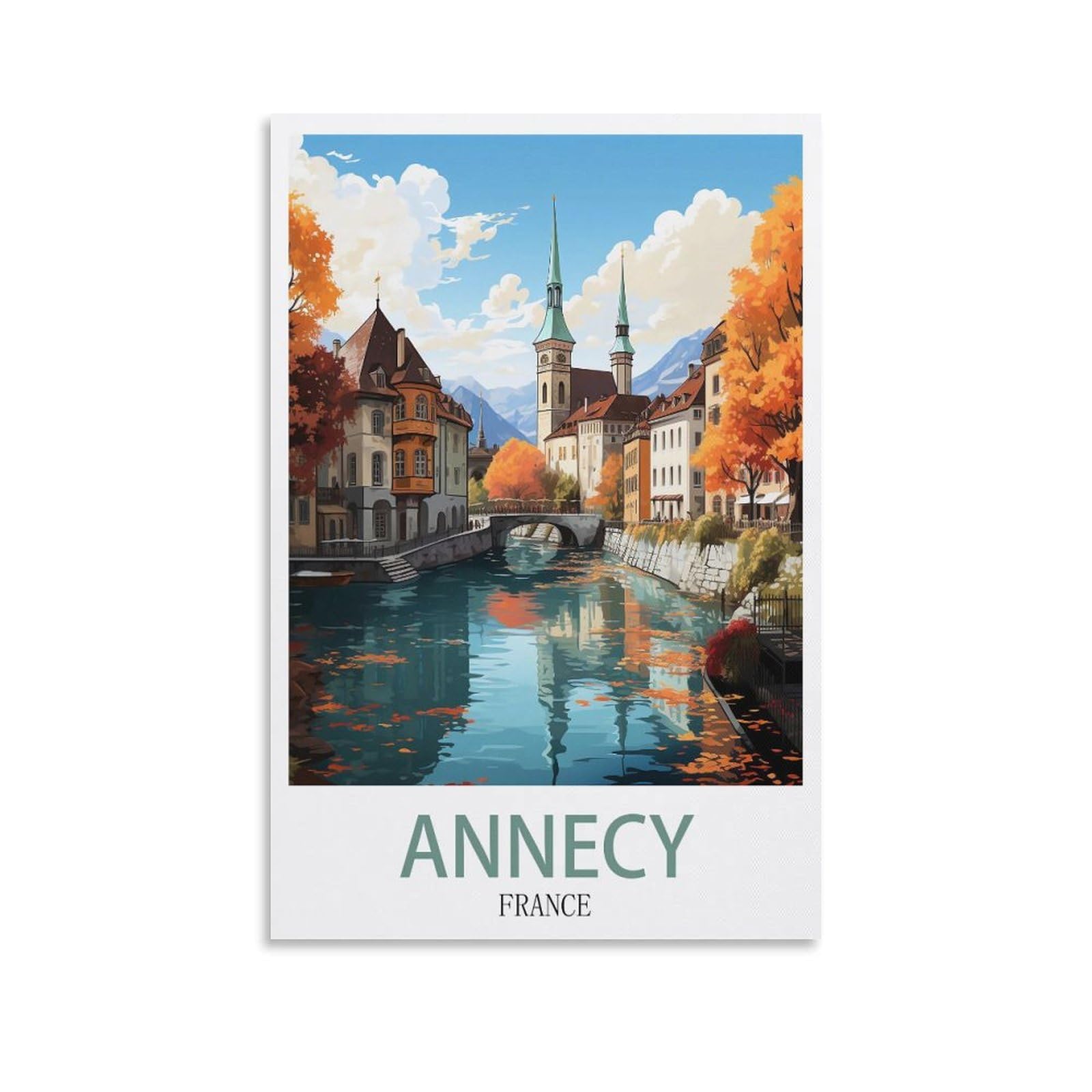 LCYNNH Annecy France Vintage Travel Posters Coast 20x30inch(50x75cm) Print Poster Home Bathroom Bedroom Office Living Room Decor Canvas Poster