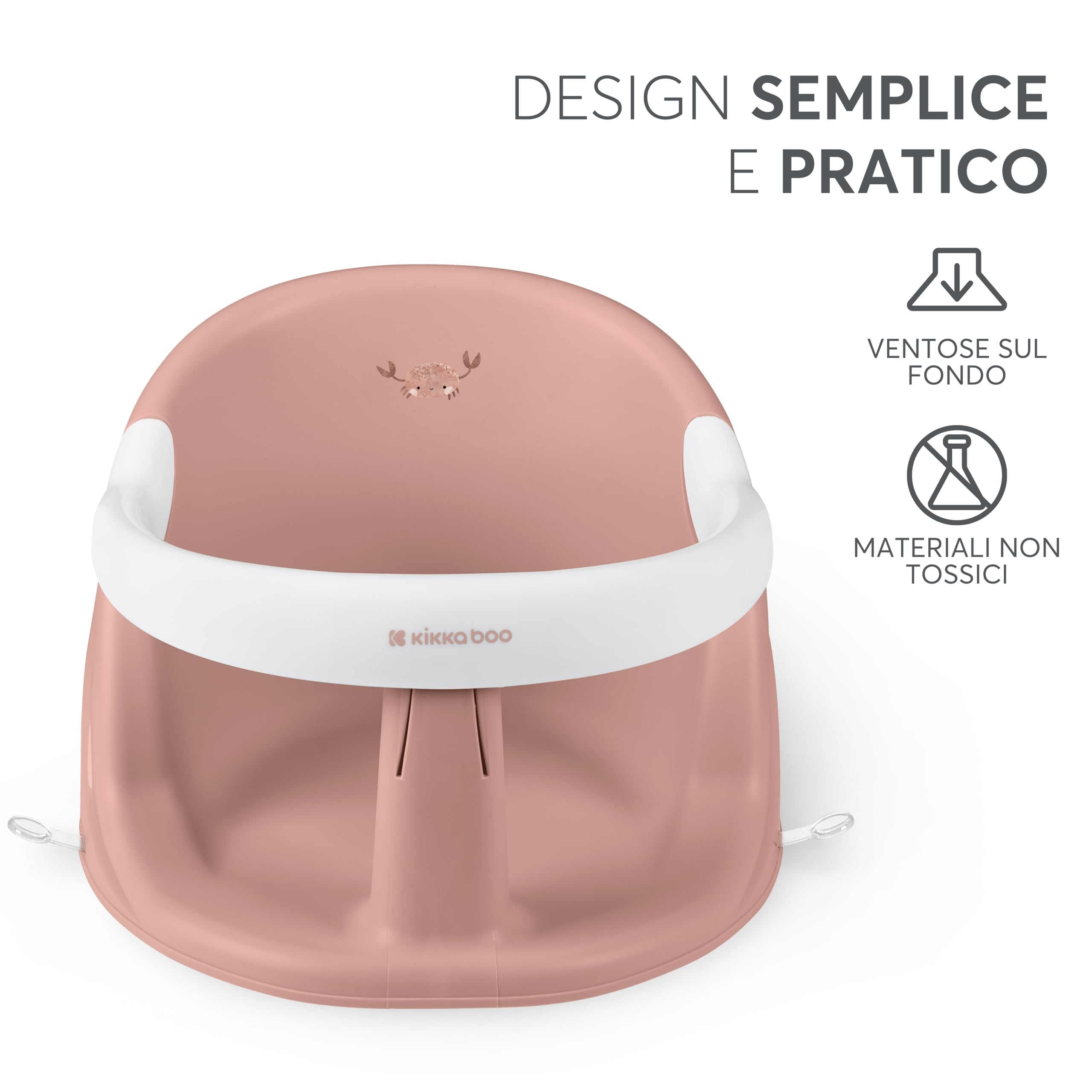 KikkaBoo Seggiolino da Bagno Neonato OCEAN DEEP, per Vasca e Doccia, 6+ Mesi fino a 15 kg, 4 Ventose Antiscivolo, Design Ergonomico, Facile da Pulire, Blush
