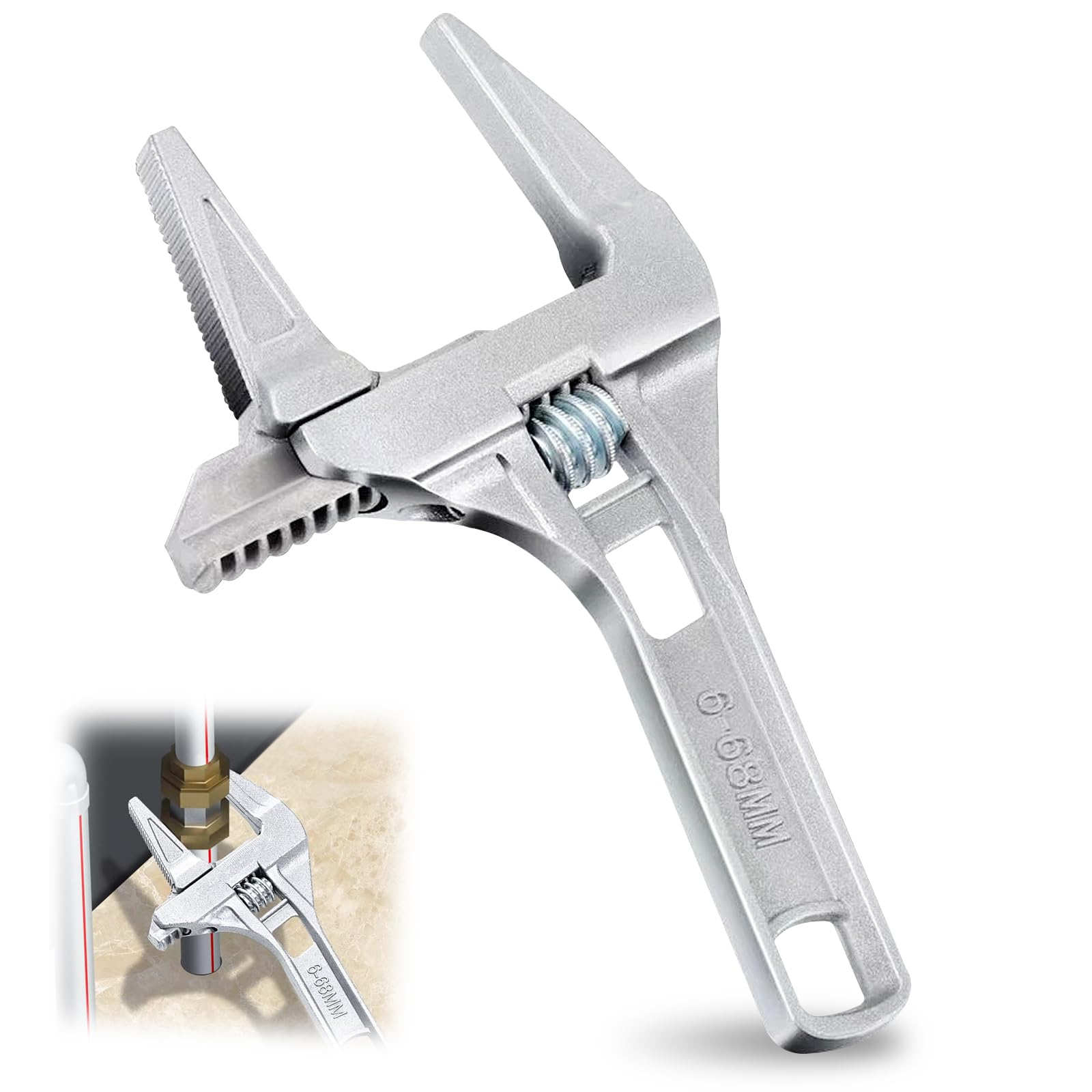Scdzy Silver Wide Jaw Adjustable Spanner, Alloy Material 6-68Mm Opening Adjustable Wrench, Sink Tap Spanner For Bathroom Washbasin Tube (Silver)
