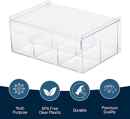 Miniatura 3 de RoyalHouse Organizador de almacenamiento acrílico para bolsitas de té, 6 compartimentos, caja de té de plástico transparente sin BPA con tapa, caja