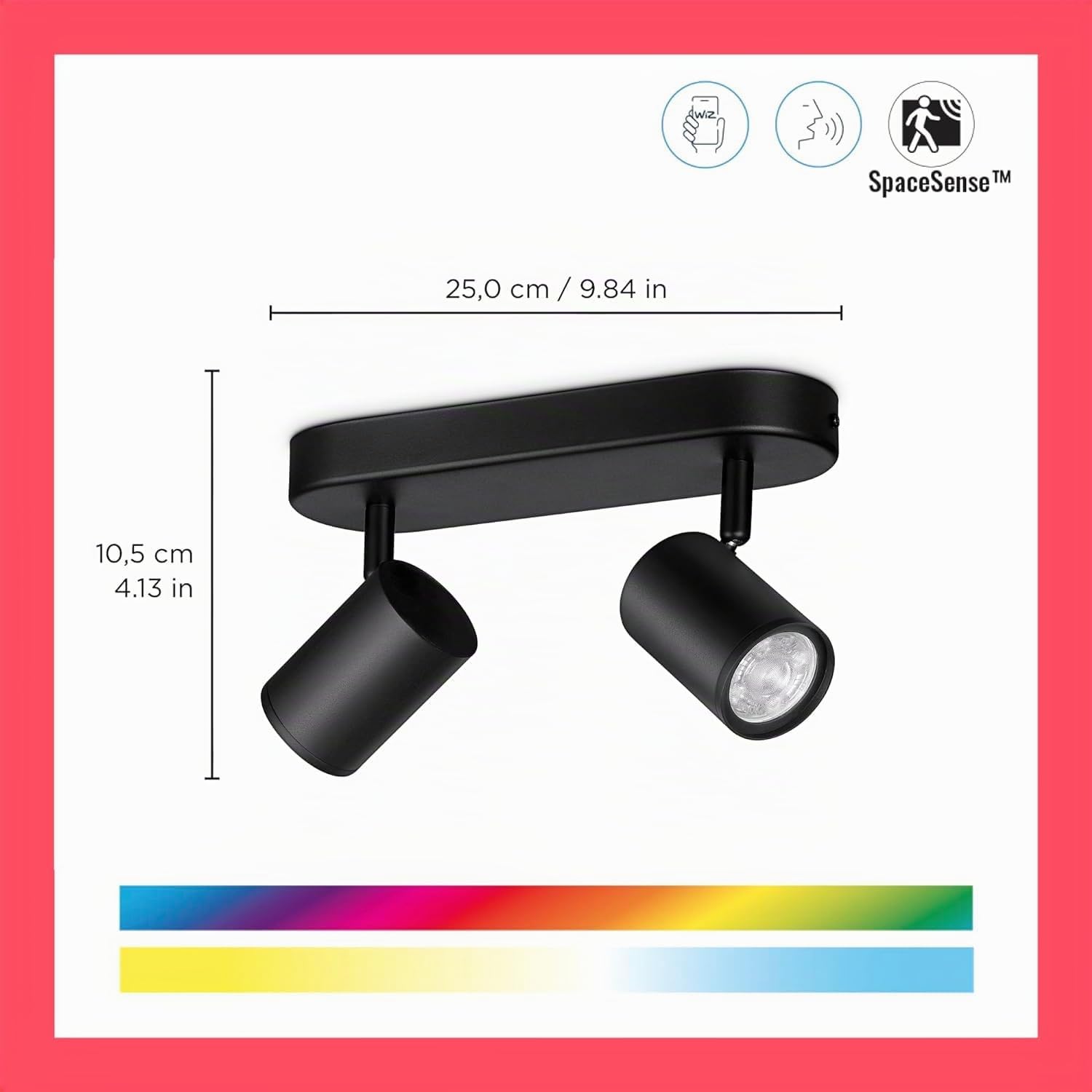 WiZ Faretto Smart LED Imageo WiFi, Luce Bianca o Colorata Dimmerabile, 2x5W, 2 Punti Luce, Nero, Tecnologia SpaceSense, Controllo Vocale (Alexa, Apple HomeKit, Google Home)