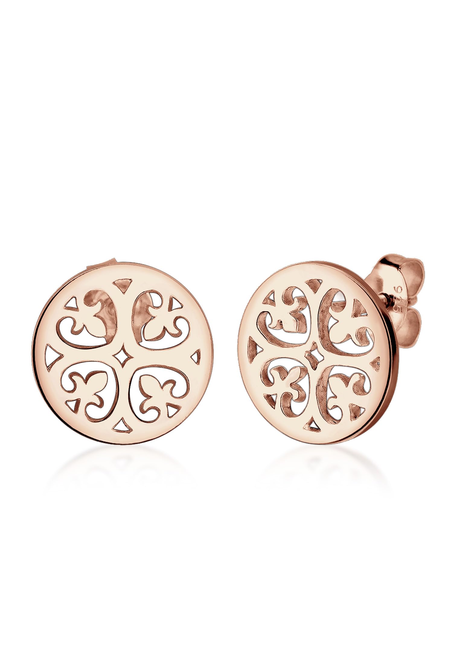 Elli Women Genuine Jewellery Earrings Stud Ear Ornament Floral 925 Sterling Silver Gold Plated Rose