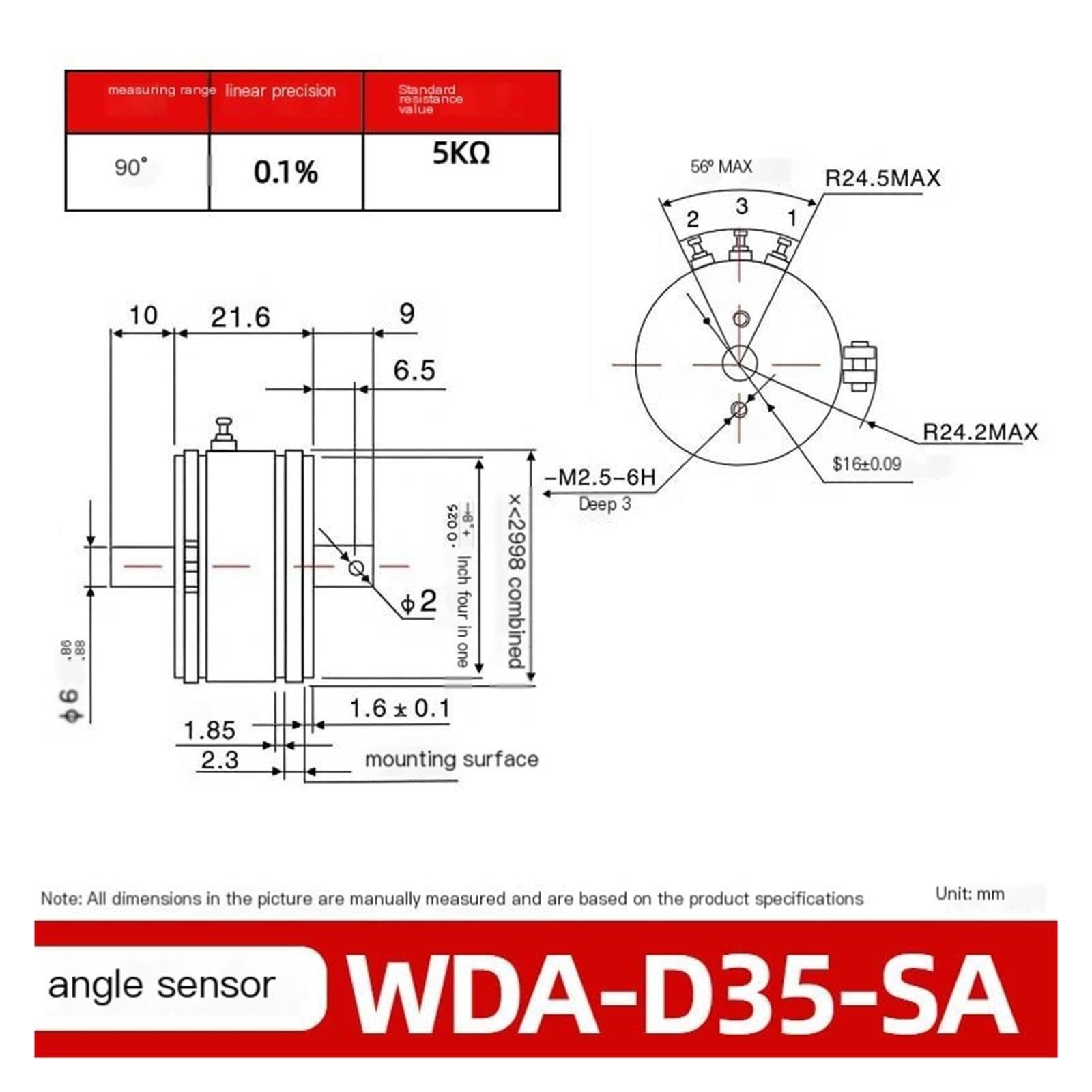 Potenciómetro de eje corto doble WDA-D35-SA