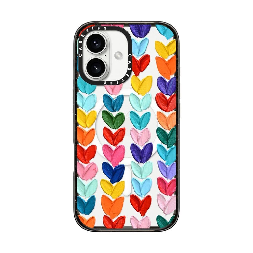 CASETiFY インパクト MagSafe対応 iPhone 16 ケース [スリム / 2.5mの落下試験をクリア (MIL規格4倍相当) / ワイヤレス充電およびMagsafe対応] - Clear Polka Daub Hearts - クリア ブラック