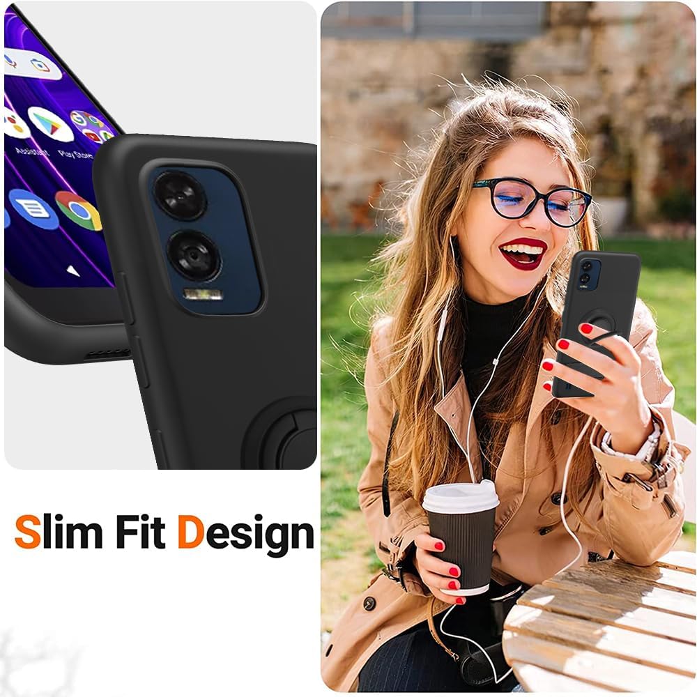 Case for BLU View Speed 5G Phone Case with Glass Screen Protector, 360° Rotatable Ring Holder Kickstand/ Stand Silicone TPU Shockproof Protective Cover Case for BLU View Speed 5G B1550VL - Black - Image 4