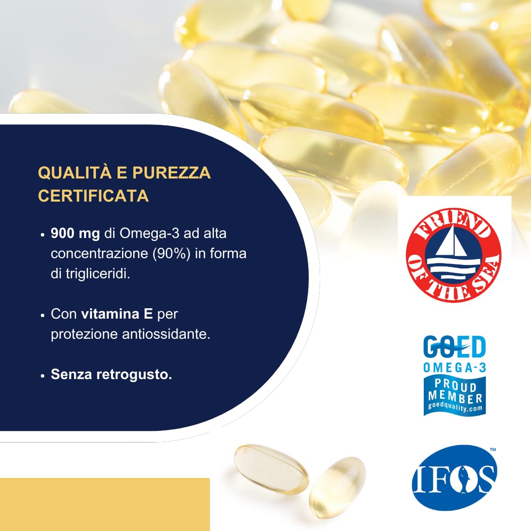 Omega3 2000 mg ad Alto Dosaggio per 2 Capsule - Omega 3 IFOS 5 Stelle - OMEGOR Vitality 1000 - Fornitura per 5 mesi - 30cps (10 Confezioni)