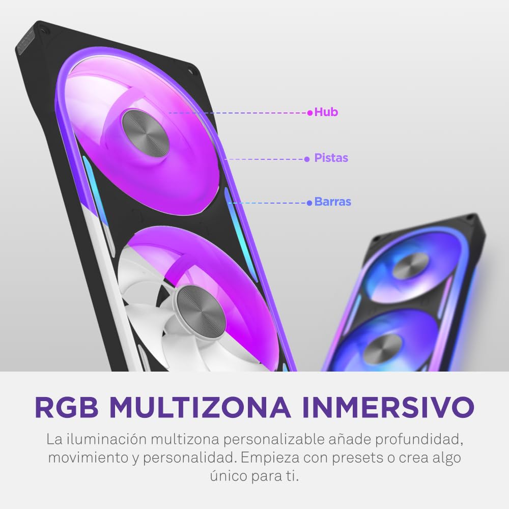 NZXT F360U Ultra - Ventilador RGB Multizona Marco Único 360mm - Negro | Unidad Ultra de marco único de 360mm con tres ventiladores de 120mm y RGB multizona. Ultrasilenciosa, premium, RGB con CAM.