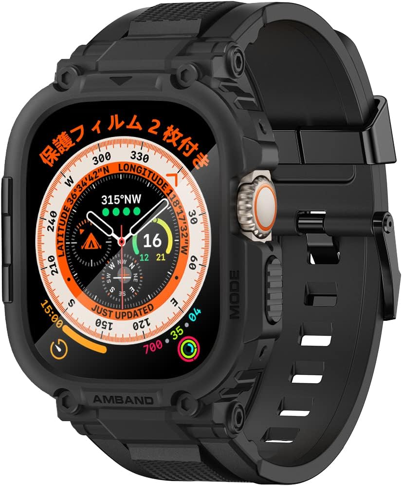 Band Case Compatible Apple Watch Ultra2/Ultra 49mm Tempered Glass with Film Bumper Cover Rugged TPU Veld Integrated M1 Sport Band for Apple Watch Ultra 2 49mm Men Durable Shockproof Easy Installation