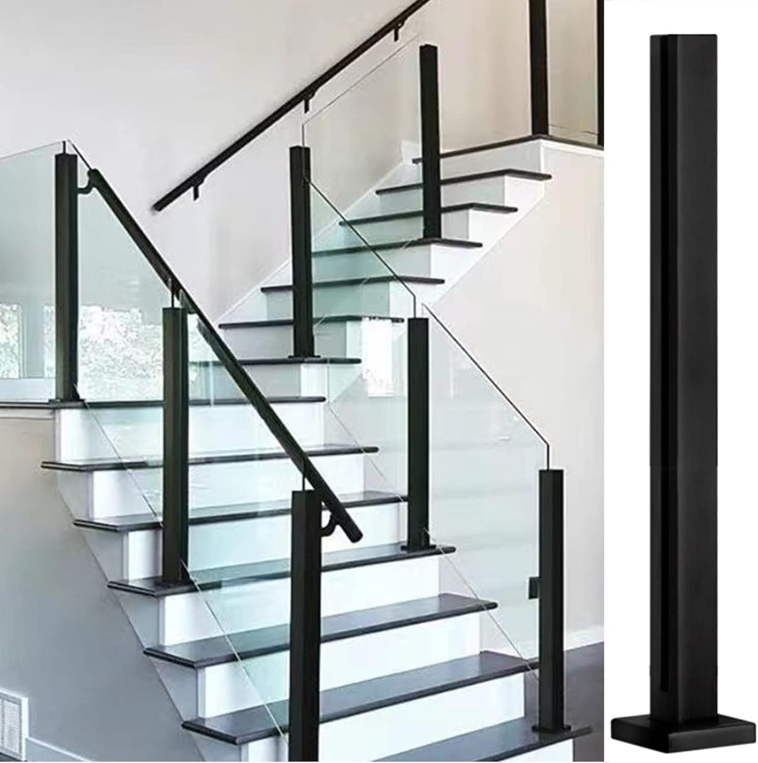 Staircase Glass Railing Post/Clamp, Square Panel Support Rod/Fence Column with Slots, Guard/Corridors/Stairs/Fencing Use (Color : End Post, Size : Height-105cm)