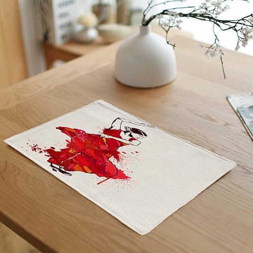 Miniatura 6 de Juego de 6 manteles individuales de porcelana azul china ornamental, diseño étnico, diseño de flores, antideslizante, para mesa de comedor y cocina