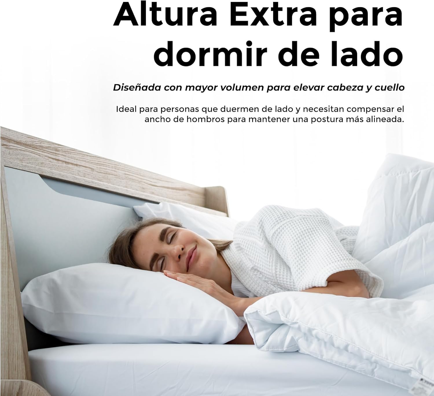 Almohada Extra Firme y Alta para Dormir de Lado Soporte Cervical Ergonomico Gran Volumen Transpirable Funda Lavable Recupera Forma - 150cm