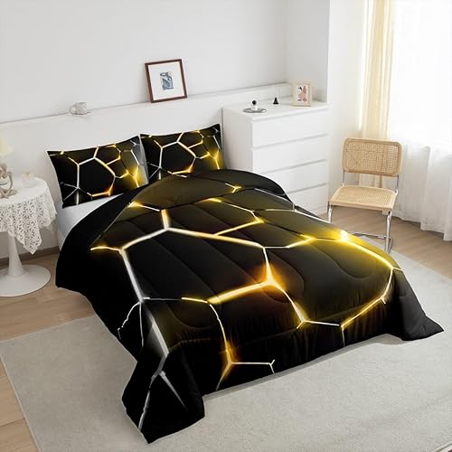 Miniatura 10 de Juego de edredón de nido de abeja, edredón hexagonal rojo degradado para niños, niñas, adolescentes, juego de ropa de cama geométrico, transpirable,