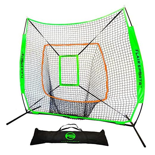 Flair Sports Baseball Net & Softball Net for Hitting & Pitching - Heavy Duty 7x7 Pro Series - Indoor & Outdoor Training Net - Bow Frame - Bonus Strike Zone Included