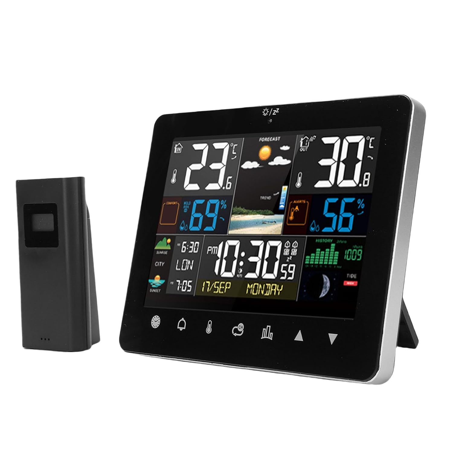 Digital Weather Thermometer Hygrometer, Color Display Touch Screen Weather Forecast Station with Wireless Outdoor Sensor for Home Office Indoor Outdoor Use