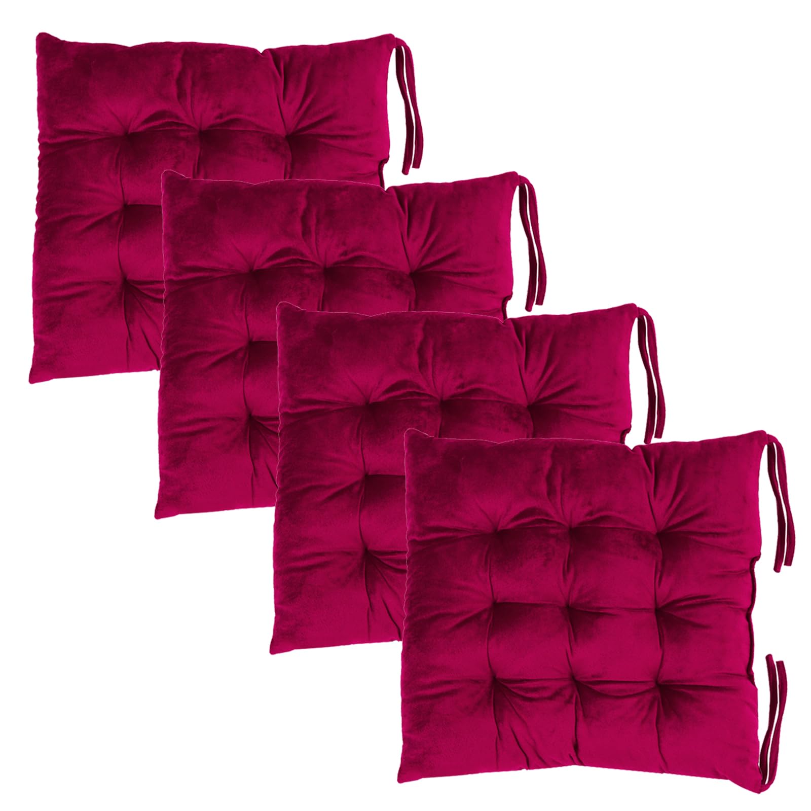 Set of 4 Chair Cushions for Dining Chairs with Ties, Indoor Non-Slip Kitchen Chair Pad and Dining Room Seat Cushion Mat for Office Living Room Outdoor 15.5" - Burgundy