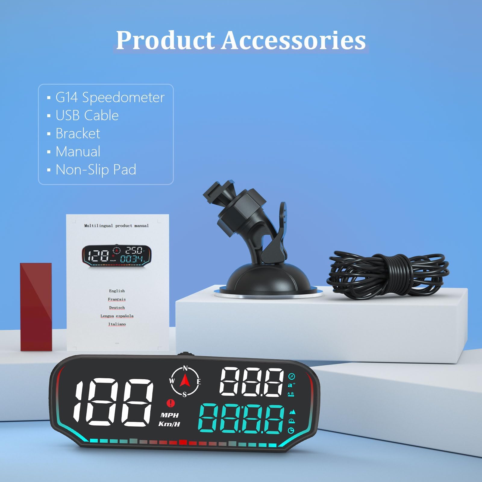 GPS Speedometer, Car Head Up Display, KM/H and MPH, Digital Speedometer Car MPH, with Speed Reminder and Fatigue Driver Reminder, Suitable for All Cars