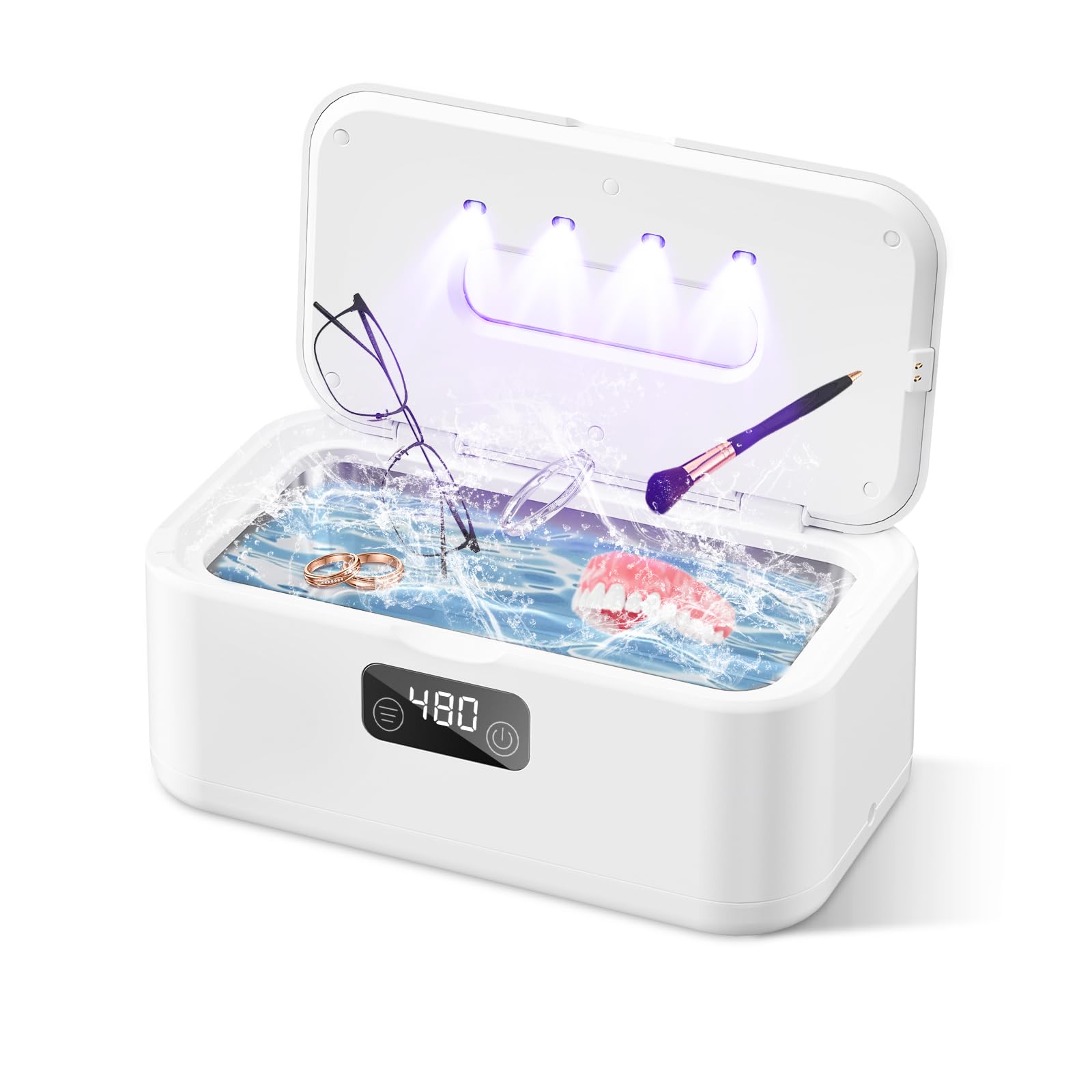 Ultraschallreinigungsgerät Brille, 49000Hz U-V Brillenreinigungsgerät | mit 5 Zeitfunktione, Digitalanzeige, 800ml Ultrasonic Cleaner, für Zahnersatz Brillen Schmuck Uhren Münzen