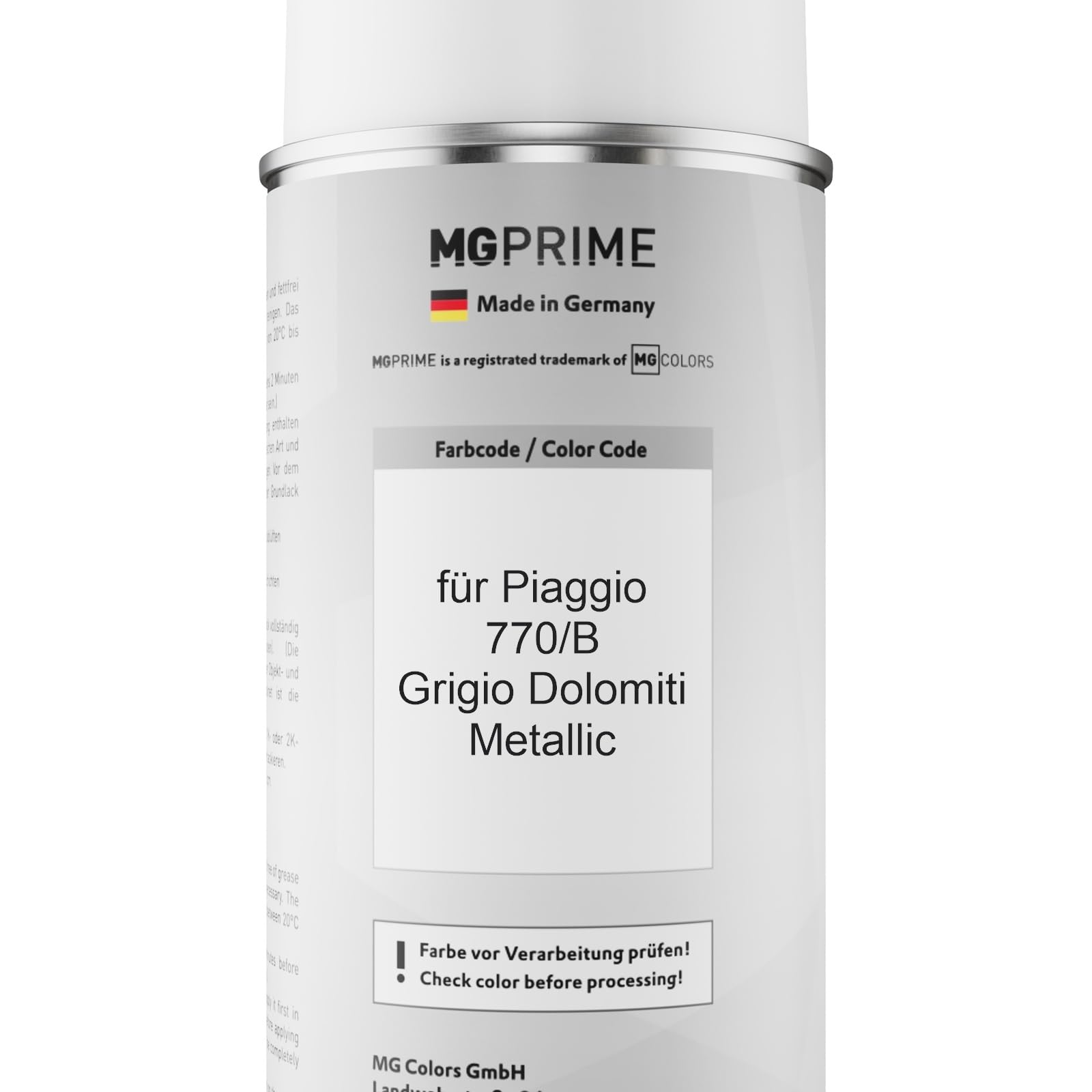 MG PRIME Lakier samochodowy Puszka z aerozolem dla Piaggio 770/B Grigio Dolomiti Metallic Puszka z aerozolem bazowym 400ml