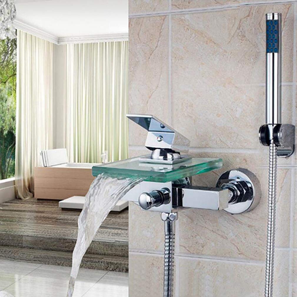 JYBNBBE Bathroom Shower Faucet Chrome Brass and Glass Waterfall Bathtub Shower Faucet Concealed Wall Mounted Mixer Tub Taps (Chrome a A)