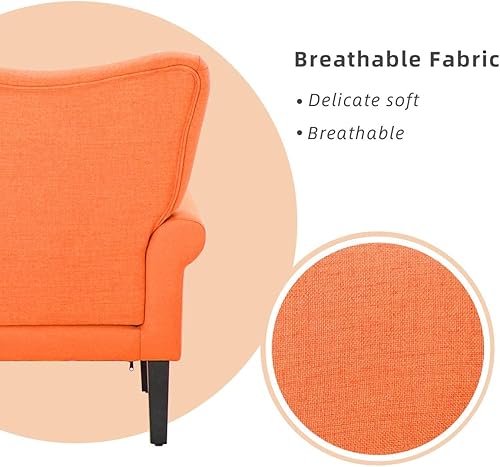 Miniatura 21 de YOLENY Silla con respaldo de ala de mediados de siglo, moderna silla de respaldo alto de tela tapizada con patas de madera, sofá individual tapizado