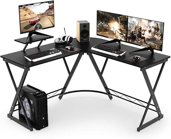 Amazon パソコンデスク L字型 コーナーデスク Pcデスク 幅130 奥行130 高さ75cm モニタースタンド付 L字デスク L型デスク 木製 組立式 収納 ワークデスク オフィスデスク 勉強机 在宅勤務 組み立て簡単 シンプル おしゃれ コンパクト ゲーミング アジャスター付 足元