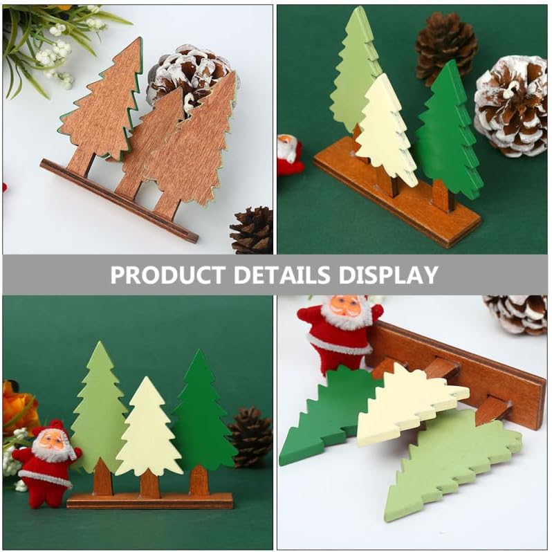Miniatura 7 de Decoración de escritorio de pino de madera verde, 3 piezas de mini árboles de Navidad para la oficina en casa y decoración navideña, decoración