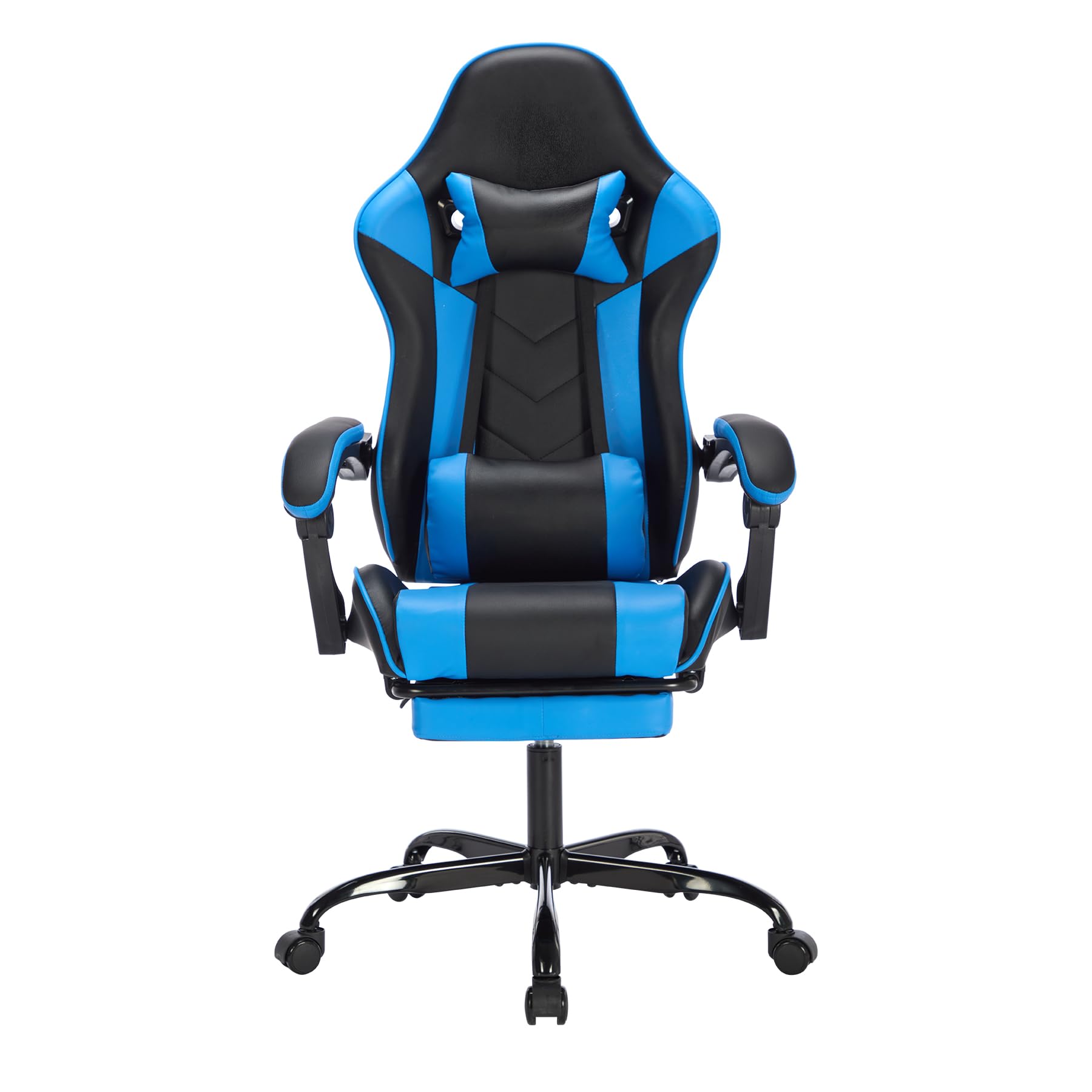 Gaming Chair with Footrest, Ergonomic Computer Chair with Headrest and Lumbar Support, Breathable Material Height Adjustable Swivel Video Game Chairs for Adults, 300lbs Max, Black & Blue