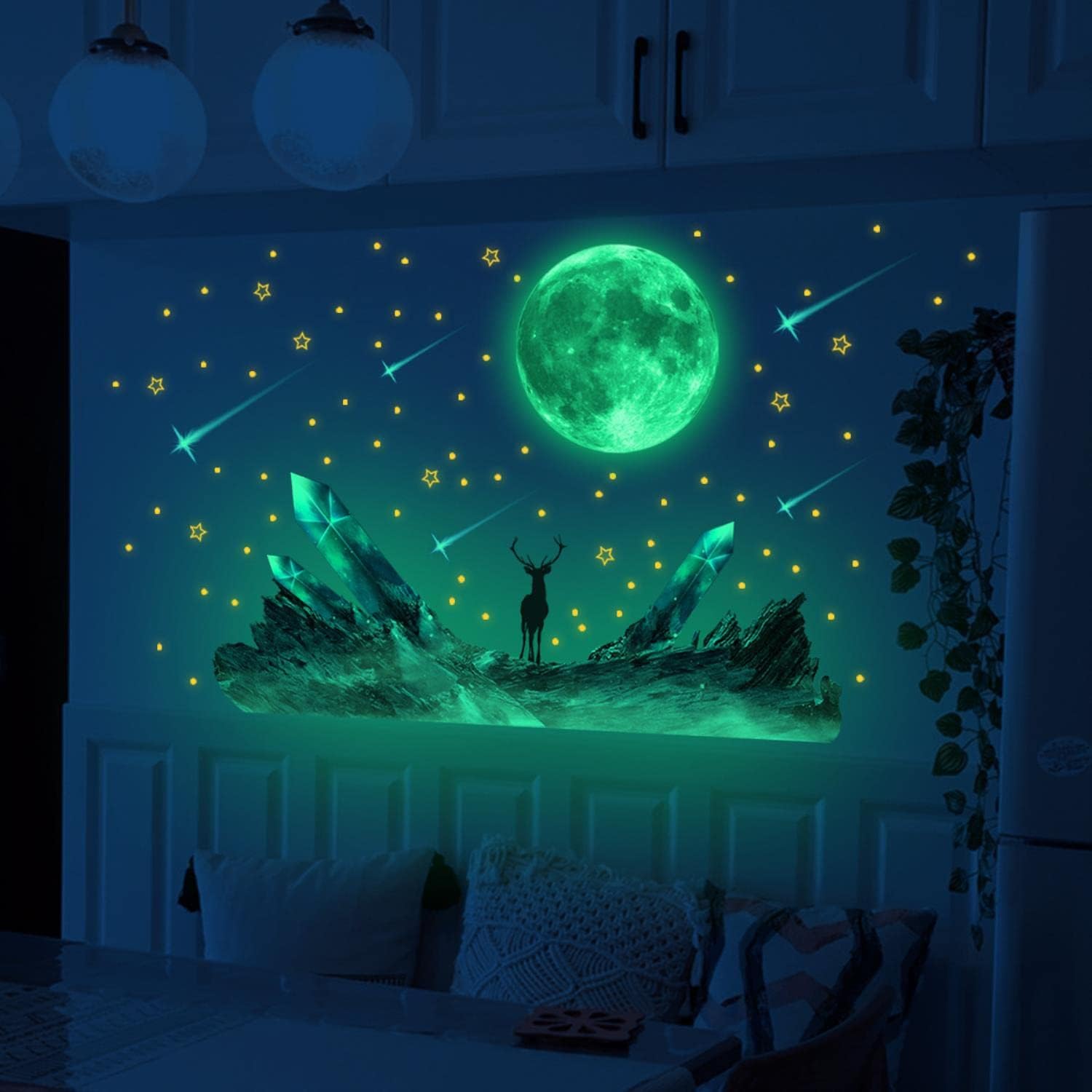 JJJee YC002-YW Moon Meteor Night Light Stars Wall Stickers Bedroom Living Room Night Light self-Adhesive Decoration Wall Painting