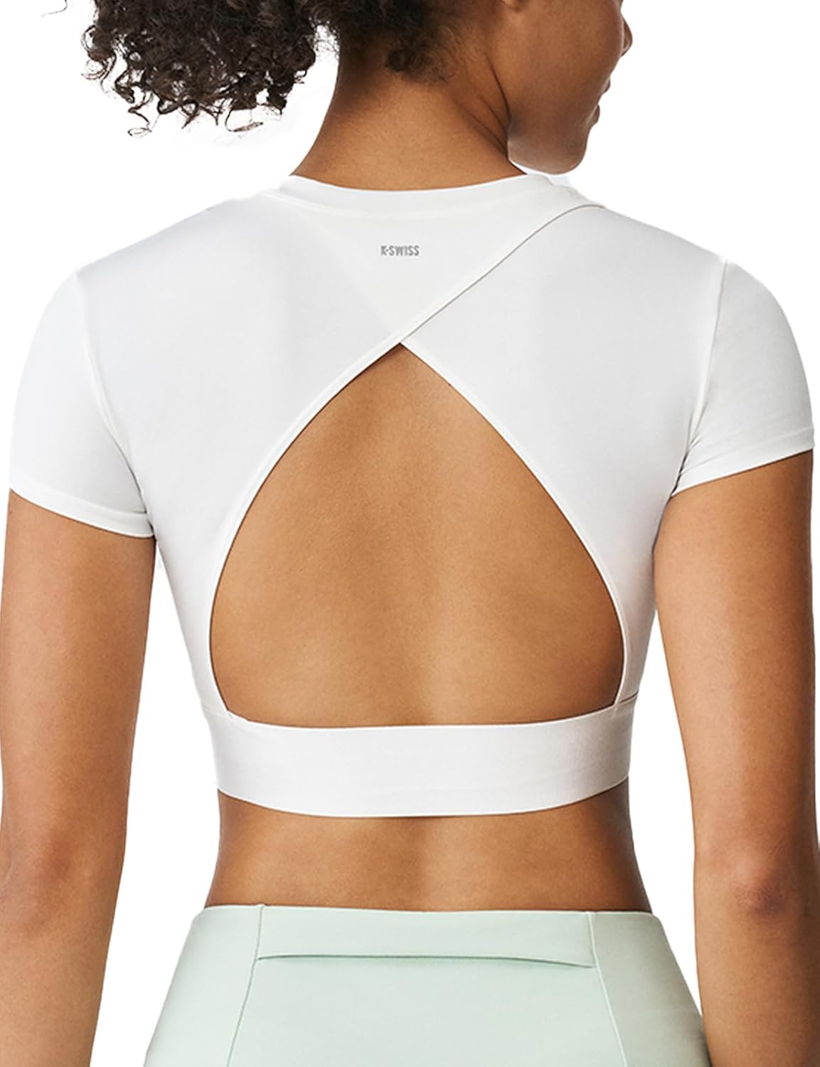 K-Swiss Workout Tops for Women - COMDRY Fiber Crop Open Back Athletic Shirts Short Sleeve Gym Sports Yoga Tees Slim Fit,