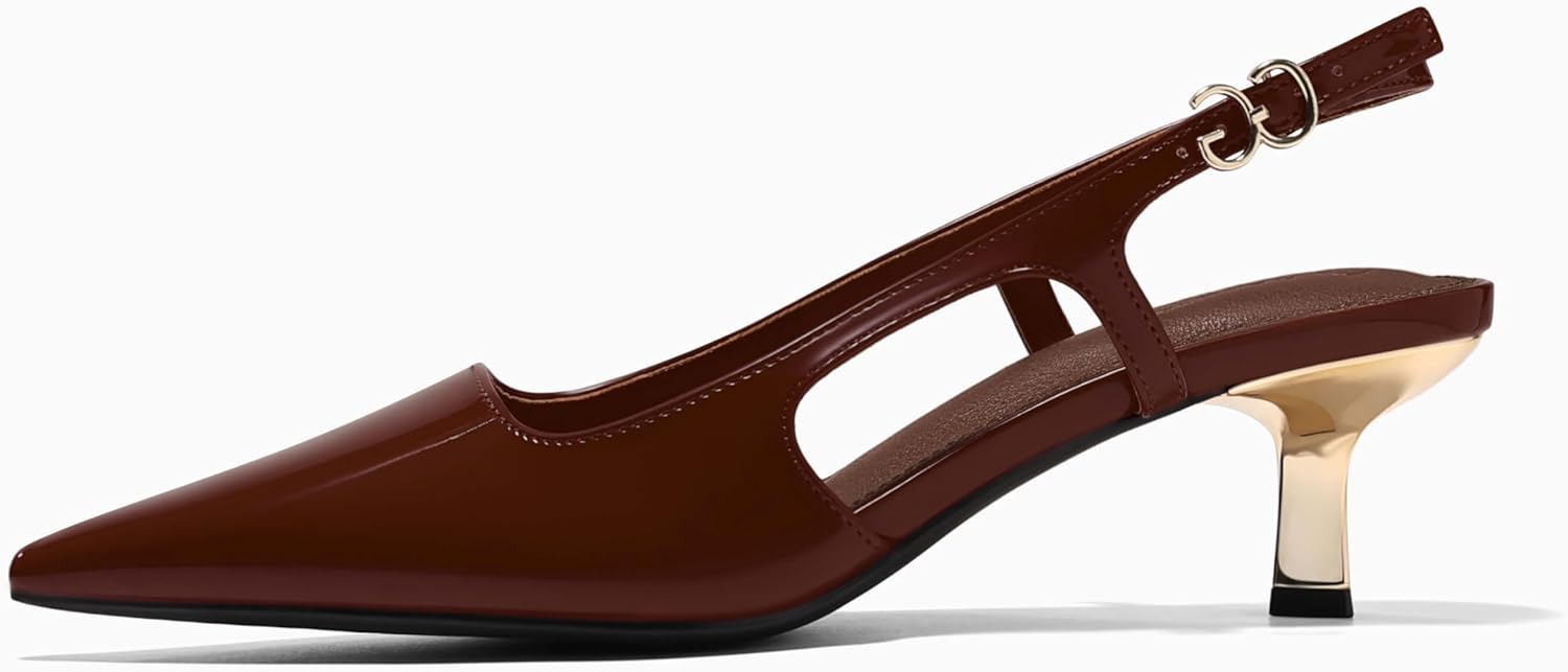 Coutgo Womens Low Kitten Heels Slingback Pumps Closed Pointed Toe Buckle Party Work Dress Shoes - Image 4