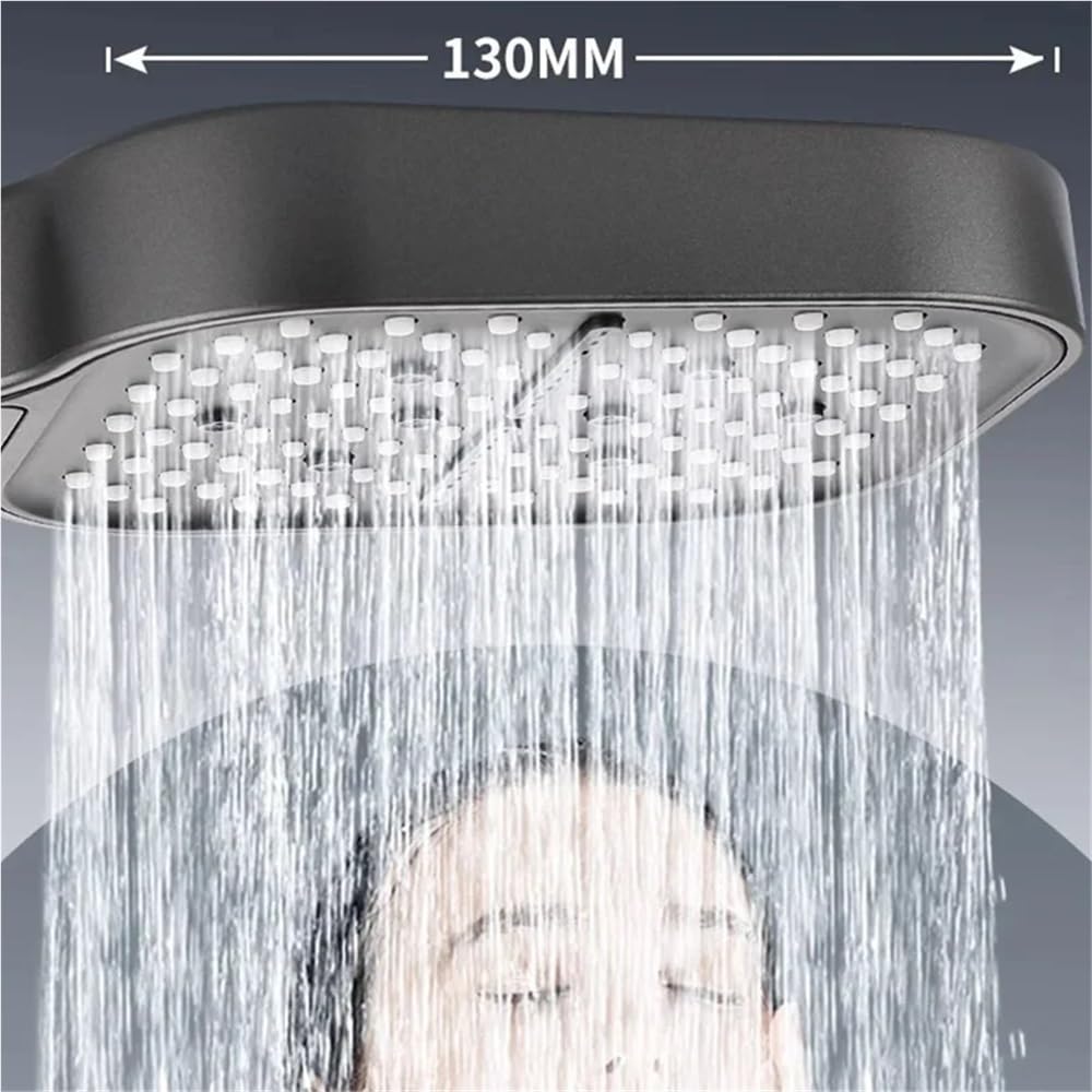 Cabezal de ducha grande de alta presión con 7 modos ajustables, boquillas mezcladoras que ahorran agua para una experiencia de baño definitiva, elegante juego de accesorios de baño plateados