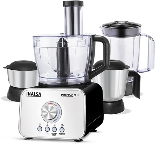Inalsa Food Processor For Kitchen With Mixer Grinder Juicer,Copper Motor 1000 Watt,25 Speeds Knob,14 Functions,3 Pre-Set Buttons,Food Grade Blender…